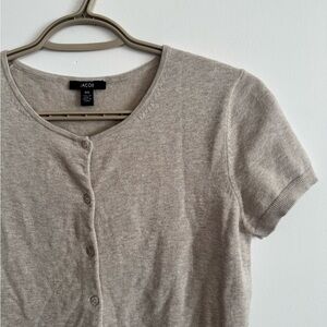 Jacob Short Sleeve Button Front Cardigan in Oatmeal